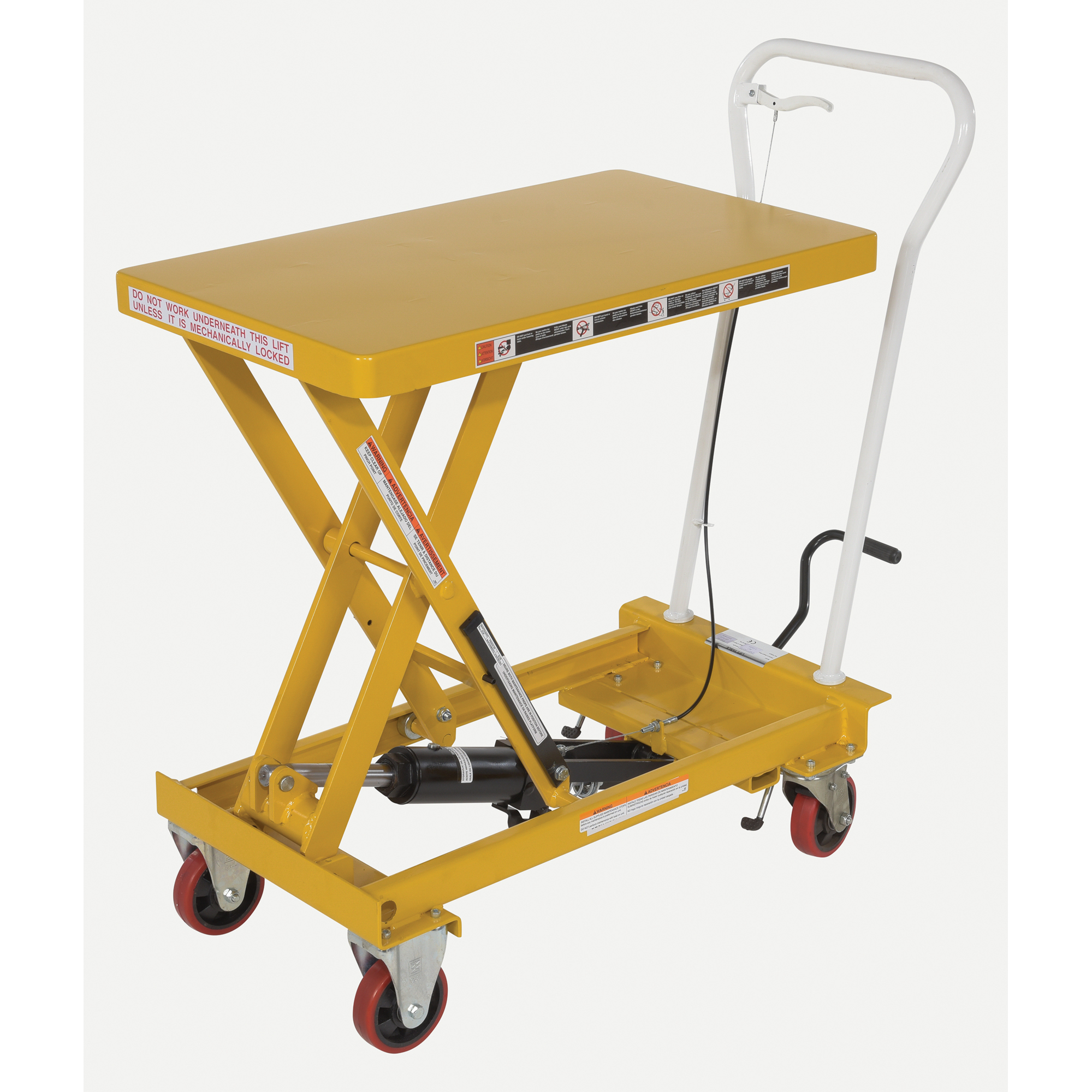 Vestil Auto-Shift Hydraulic Elevating Cart - 550-Lb. Capacity, 12.5in. to 36in. Height, Polyurethane Casters, Model# CART-550-AS
